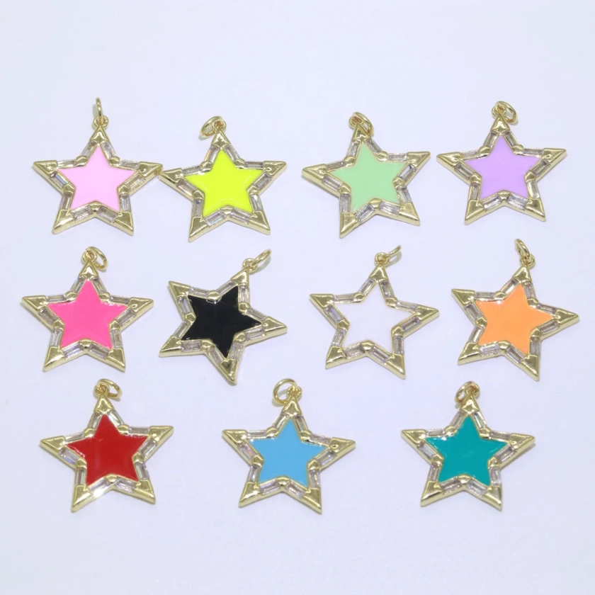Colorful Enamel Star Charm Pendant, Red Yellow Pink Green Blue Enamel Cubic Pendant, 14K Gold Filled Celestial Jewelry Making Supply - Etsy