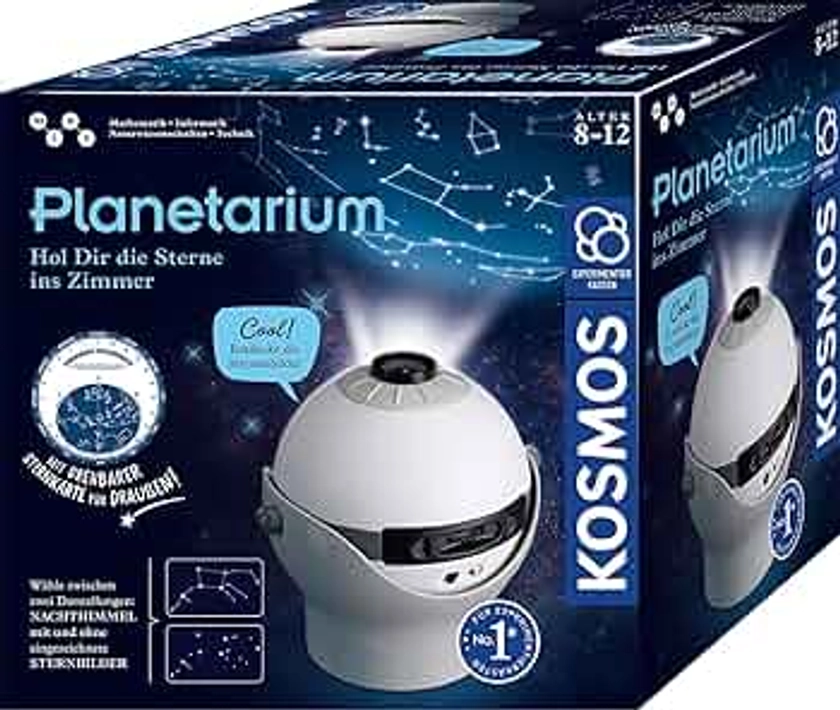 KOSMOS 671549 Planetarium - Projektor mit 2 auswechselbaren Sternkarten, spannende Infos zu Sternen, Galaxien, Planeten, Astronomie für Kinder ab 8 Jahre