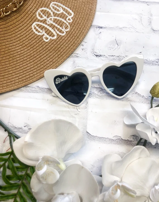 Bride retro heart shaped sunglasses | Bride Sunglasses | Bachelorette Party Sunglasses