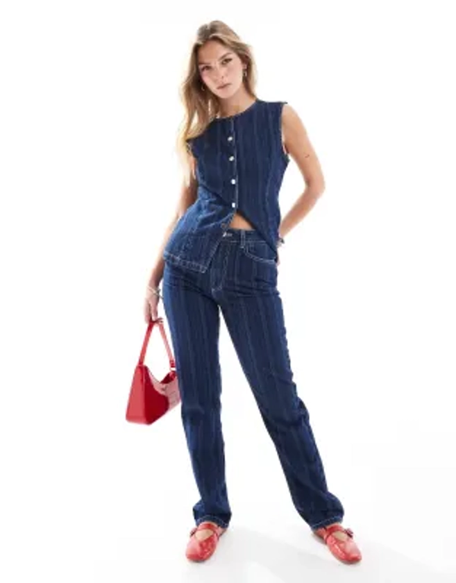 ASOS DESIGN - Jean droit style années 90 à rayures - Bleu | ASOS