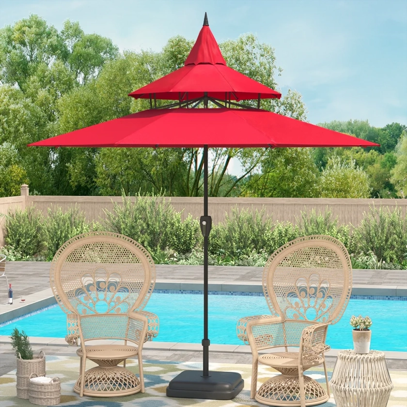 Abble Outdoor 9ft Pagoda Patio Umbrella with Crank - Red - Walmart.com