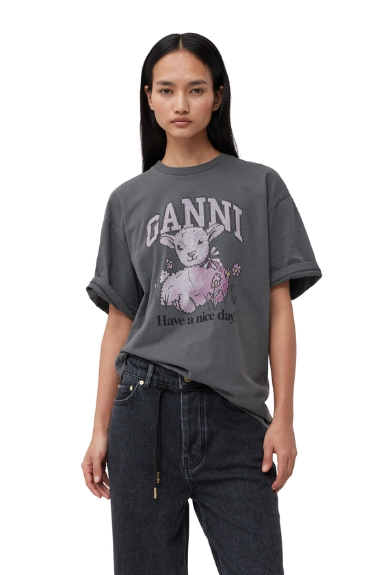 Volcanic Ash Future Grey Relaxed Lamb T-shirt | GANNI NL