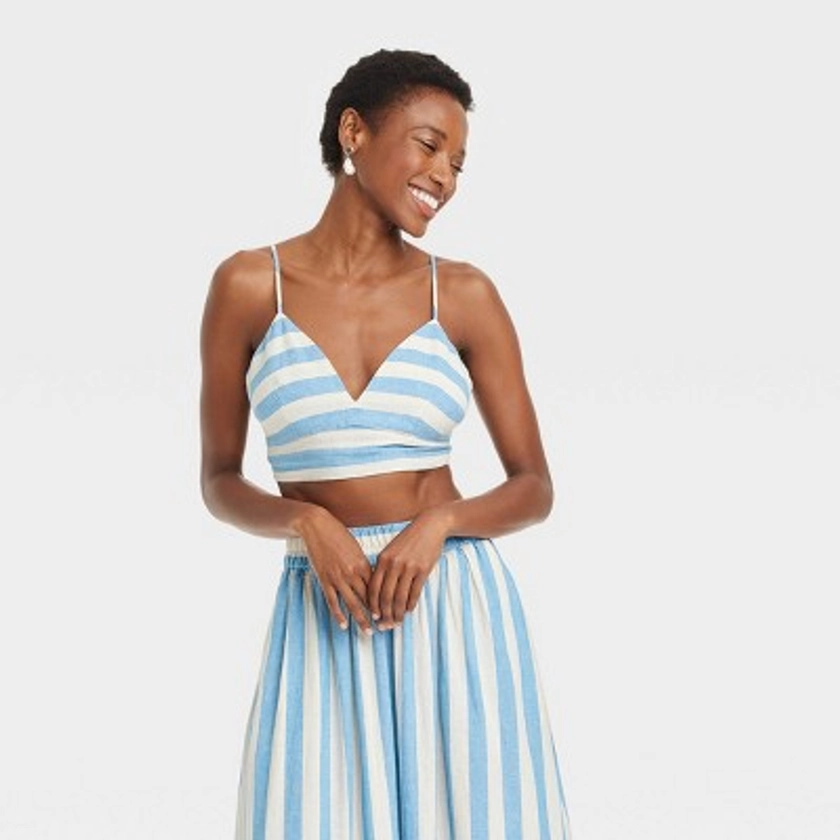 Women's Beach Bungalow Linen Bralette Tank Top - A New Day™ Blue/White Striped XL