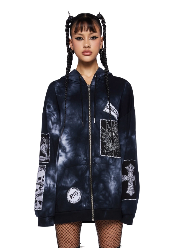 Current Mood Zip-Up Tie Dye Hoodie- Black