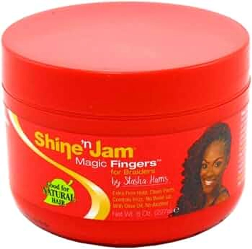 AmPro Shine-n-Jam Magic Fingers Gel for Braids - Provides Firm Hold with Non-Greasy Shine - Strengthens Hair with Silk Proteins - Works on Any Hair Texture to Create Multiple Styles - 8 oz