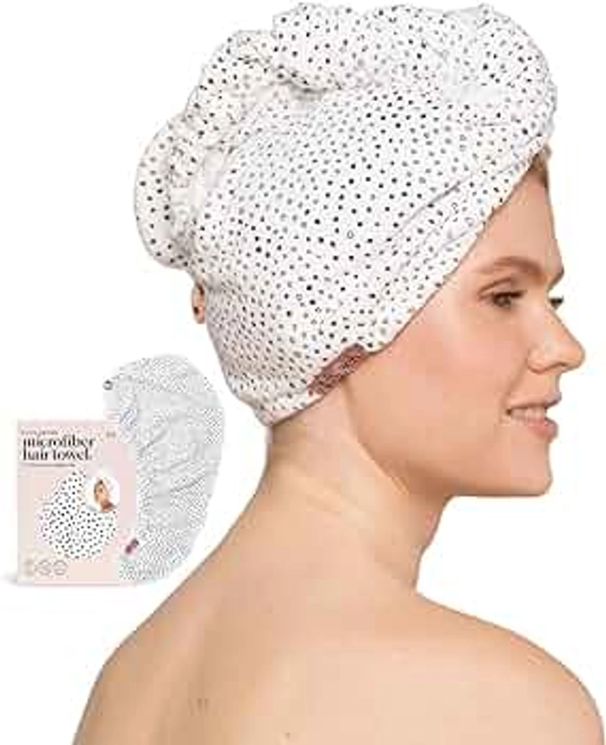 Kitsch Microfiber Hair Towel Wrap for Women - Quick Dry Towel | Microfiber Towel for Hair | Hair Drying Towel Wrap for Long Hair | Hair Towels | Hair Turban Towel for Wet Hair (Micro Dot)