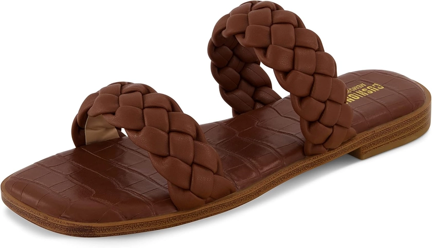 CUSHIONAIRE Women's Vicki braided slide sandal +Memory Foam, Wide Widths Available