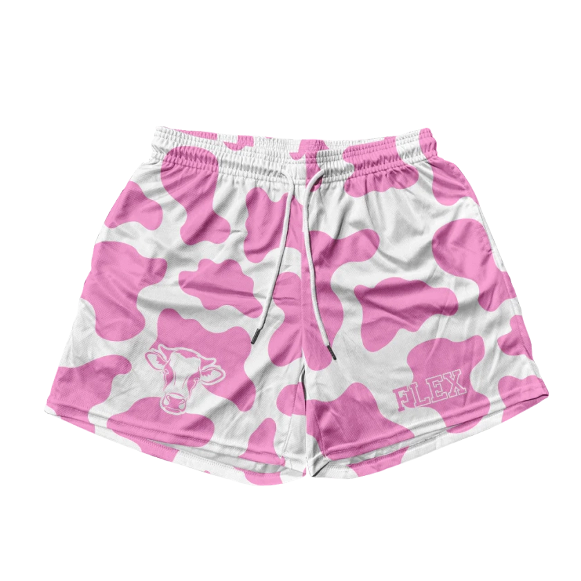 Basic Mesh Short - Pink Cow Print