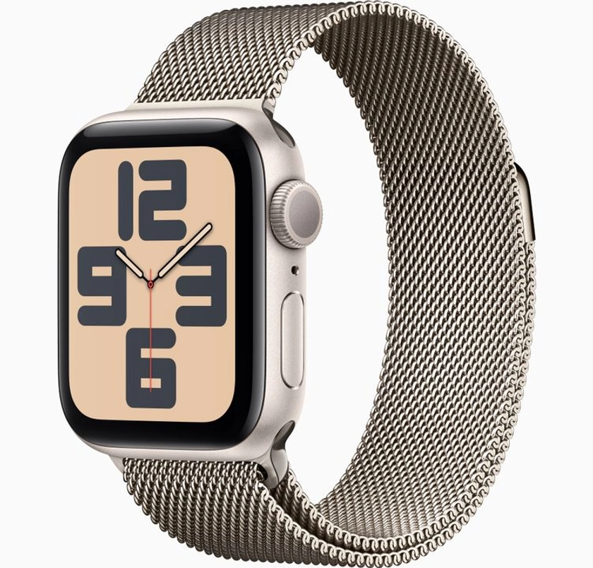 Acheter un modèle Apple Watch SE GPS, Boîtier en aluminium lumière stellaire de 40 mm, Bracelet Milanais naturel