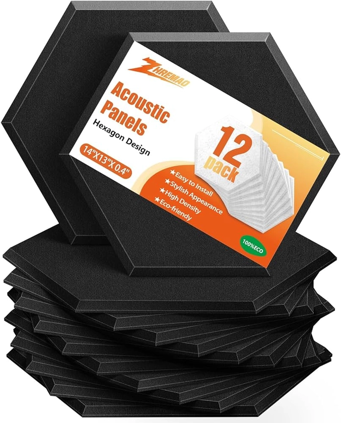 ZHERMAO 12 Pack Hexagon Acoustic Panels Beveled Edge Sound Proof Foam Panels, 14"X13"X 0.4" High Density Sound Proofing Padding for Wall, Acoustic Treatment for Studio, Home and Office (Black) : Amazon.com.au: Musical Instruments