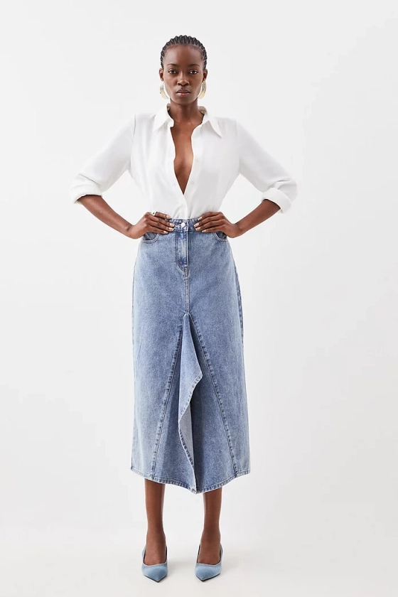 Tailored Asymmetric Maxi Denim Skirt