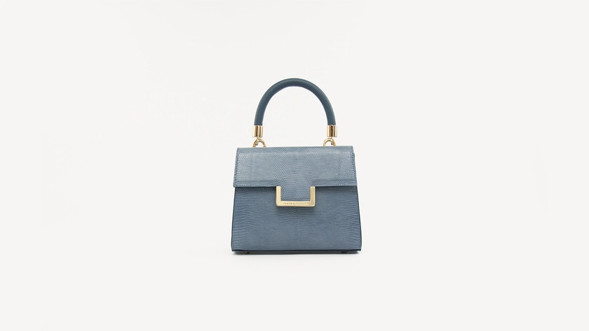 Blue jeans purse mini bag, Lizard, Matte, Gold. MINI MICHELLE – MARIA OLIVER