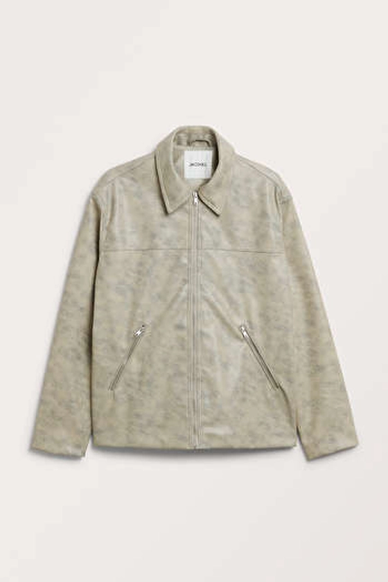 Veste moto zippée en cuir vegan - Beige chiné - Faux leather jackets - Monki FR