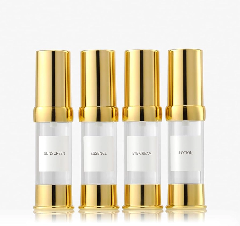 Amazon.com: Golden Airless Pump Bottle Travel Set with Box Refillable Empty Cosmetic Pump Bottle Vacuum Pump Bottles for Liquids Such as Hand Soap,Toner,Foundation,Hair Oil,Lotion and Cream(0.5oz/15ml,4 Pack)… : Beauty & Personal Care