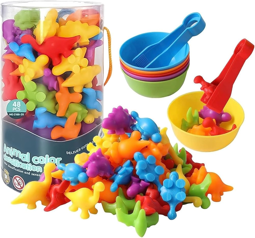 Counting Toys Matching Games with Sorting Bowls - Sorting Toys for Toddlers Preschool Learning Activities for Math Color Sensory Montessori Skills Toys for 2 3 4 5 Years Old Boys Girls Kid (Dinosaur)