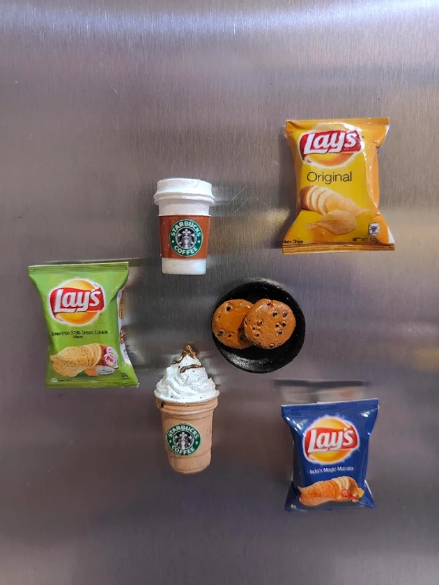 Buy Bumbleberry Chips & Coffee Combo Miniature 3D Food Fridge Magnet | Set of 6 | Kitchen Decor | Handmade in India | 3D Fridge Magnets | Best for Gifting Online at Low Prices in India - Amazon.in