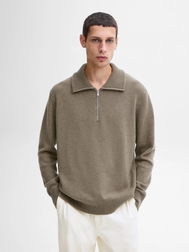 100% wool sweater with mock neck · Kaki, Ecru, Donkergrijs · Truien | Massimo Dutti