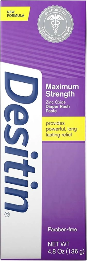 Amazon.com: Desitin Maximum Strength Baby Diaper Rash Cream with 40% Zinc Oxide for Treatment, Relief & Prevention, Hypoallergenic, Phthalate- & Paraben-Free Paste, 4.8 oz : Baby