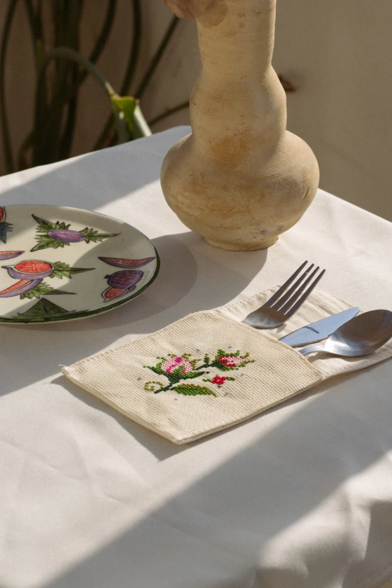 hand-embroidered cutlery sleeve