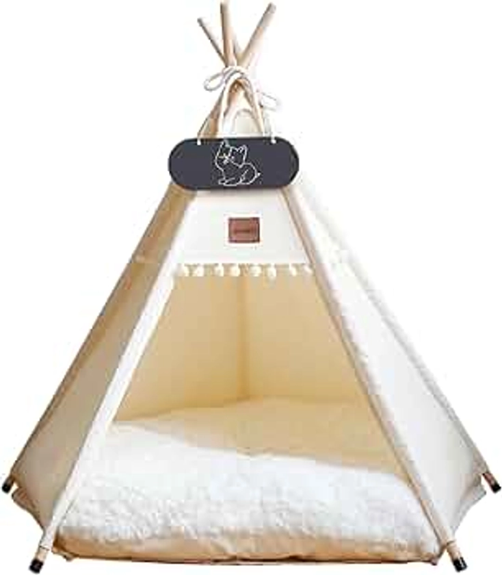 Whiwhi Tente de Tipi/de Jeu pour Animaux avec Coussin Lavable Niche Chien de Compagnie et Chat Intérieur 40x40x50cm