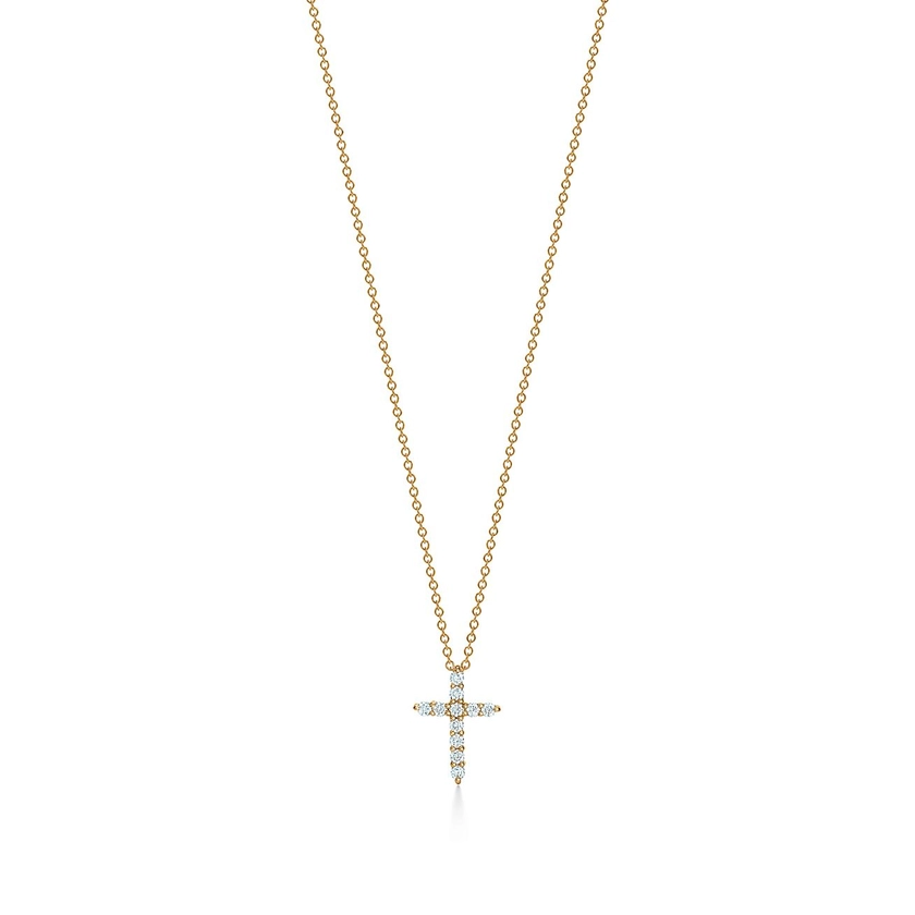 Cross pendant in 18k gold with diamonds, mini.| Tiffany & Co.