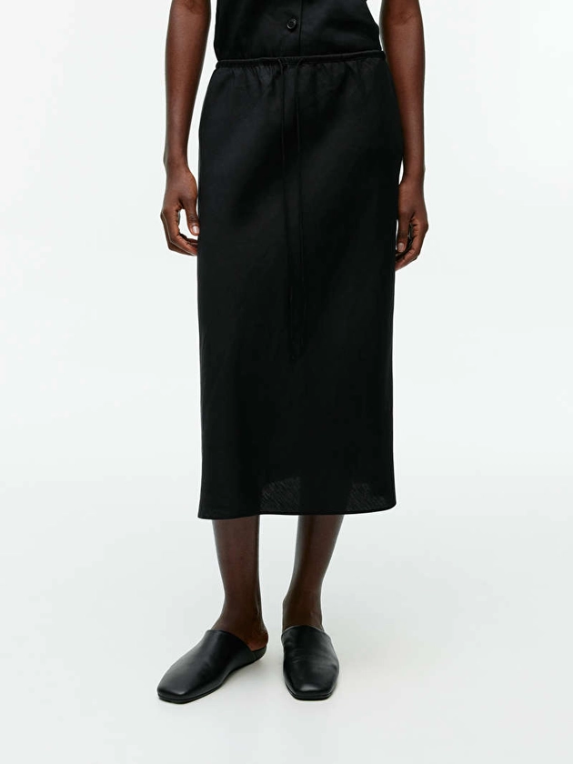 Drawstring Linen-Blend Skirt - Black - ARKET GB