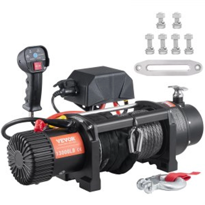 VEVOR Electric Winch, 5897 kg Load Capacity Nylon Rope Winch, IP67 9.5 mm x 25.9 m ATV Winch with Wireless Handheld Remote &amp; Hawse Fairlead for Towing Jeep Off-Road SUV Truck Car Trailer Boat