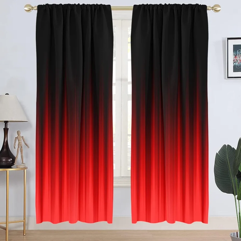 AAtter Red and Black Window Curtain Abstract Ombre Mens Gothic Striped Modern Art Aesthetic Fun Unique Minimalist Living Room Bedroom Window Drapes Treatment Fabric 1 Pair, 42" W x 84" L, Gradient