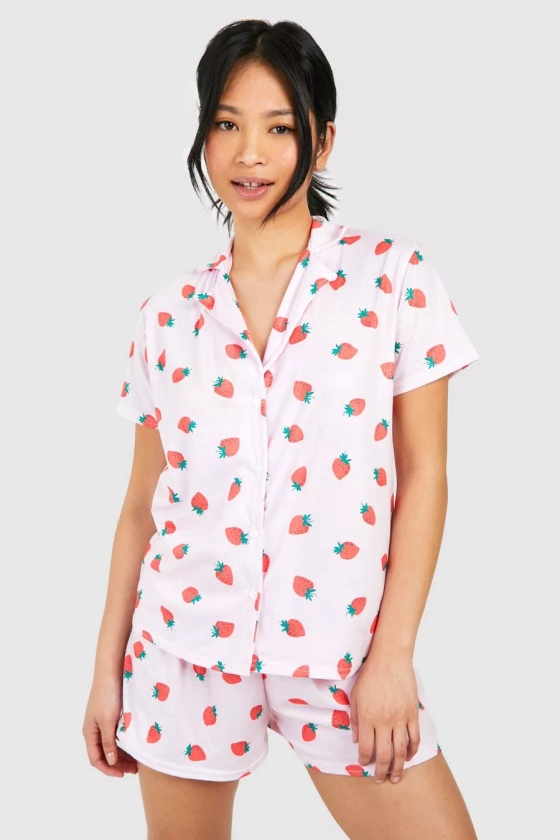 Petite 3 Piece Strawberry Short Pyjama Set
