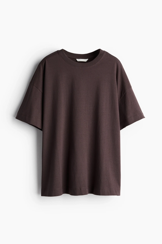 T-shirt oversize - Encolure ronde - Manches courtes - Gris foncé - FEMME | H&M FR