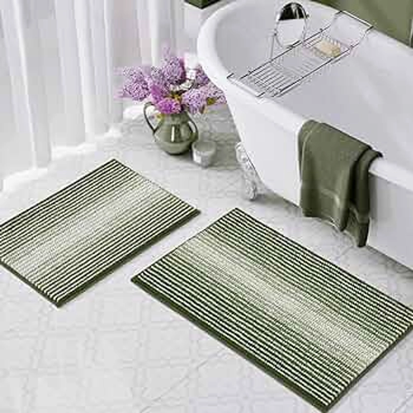 BSICPRO Bathroom Rugs and Mats Sets, 2 Piece Thick Absorbent Chenille Bath Mat Rug Set Non Slip, Soft Shaggy Bath Room Floor Mats for Bathroom, Machine Washable (20" x 32" Plus 16" x 24", Sage)