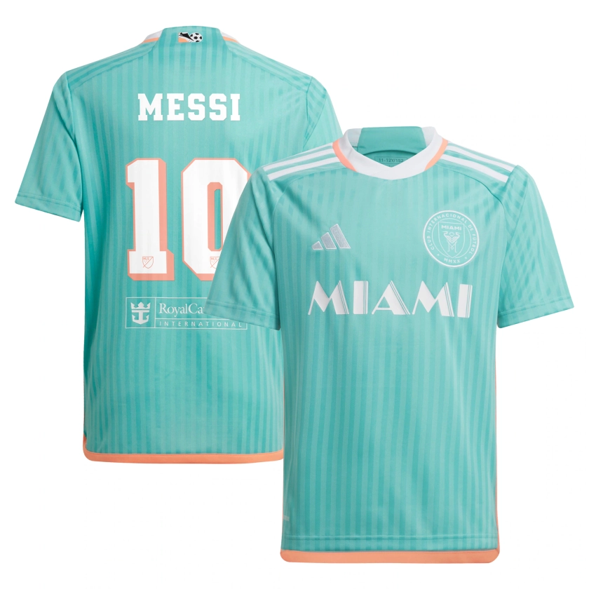 Youth Inter Miami CF Lionel Messi adidas Aqua 2024 Archive Replica Player Jersey