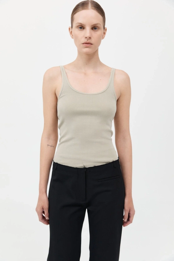 Organic Cotton Slim Scoop Tank - Moss Grey