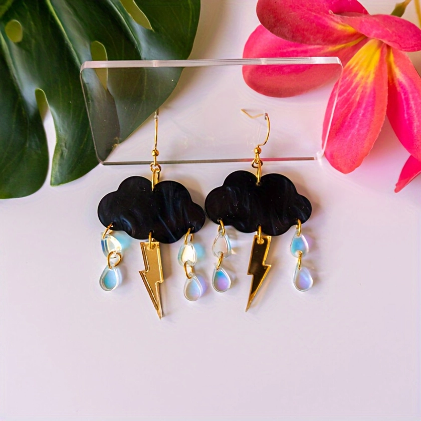 Stylish Drop Earrings Acrylic Lightning Design - Temu