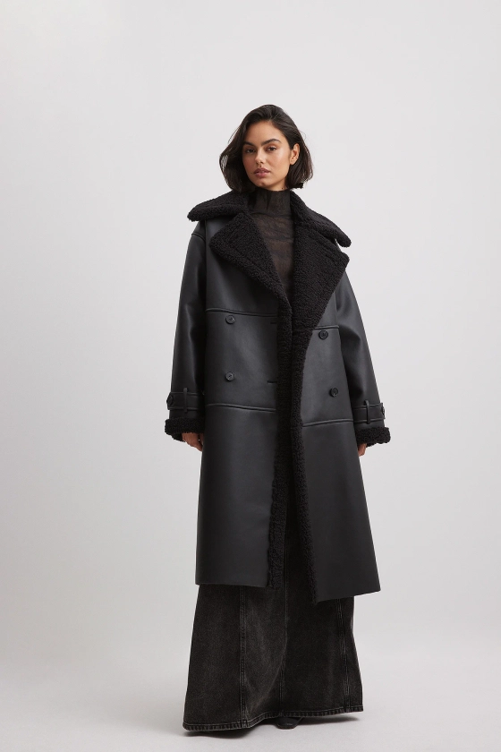 Manteau oversize en tissu contrecollé Noir