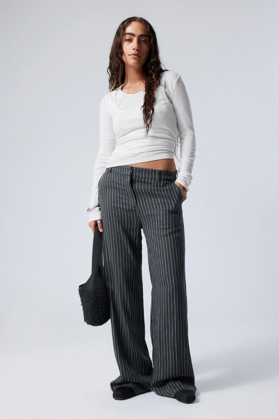 mid linen blend suit trousers - Dark Grey Pinstripe | Weekday EU