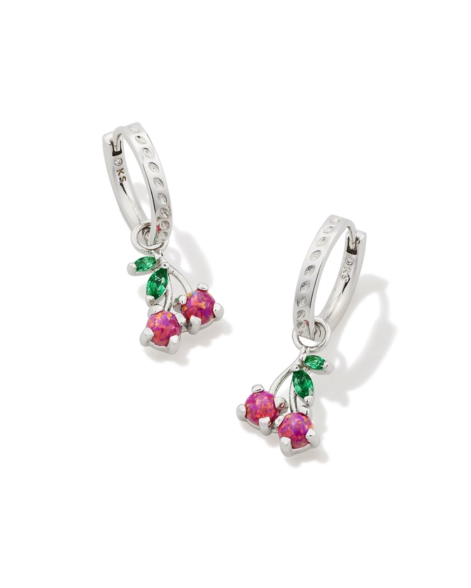 Cherry Silver Huggie Earrings in Berry Kyocera Opal | Kendra Scott