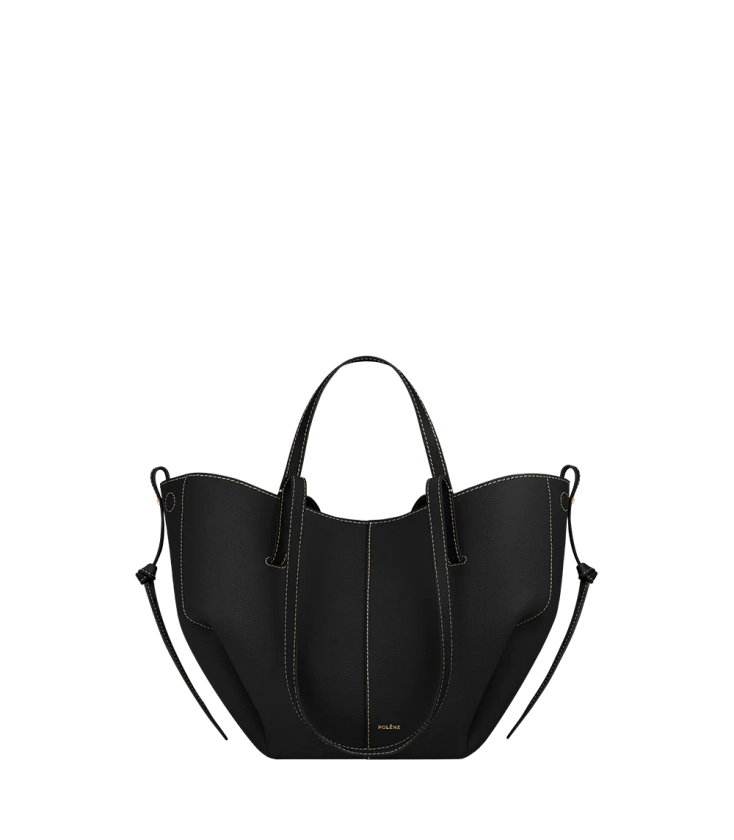 Polène | Sac - Cyme Mini - Noir Grainé Coutures Écrues