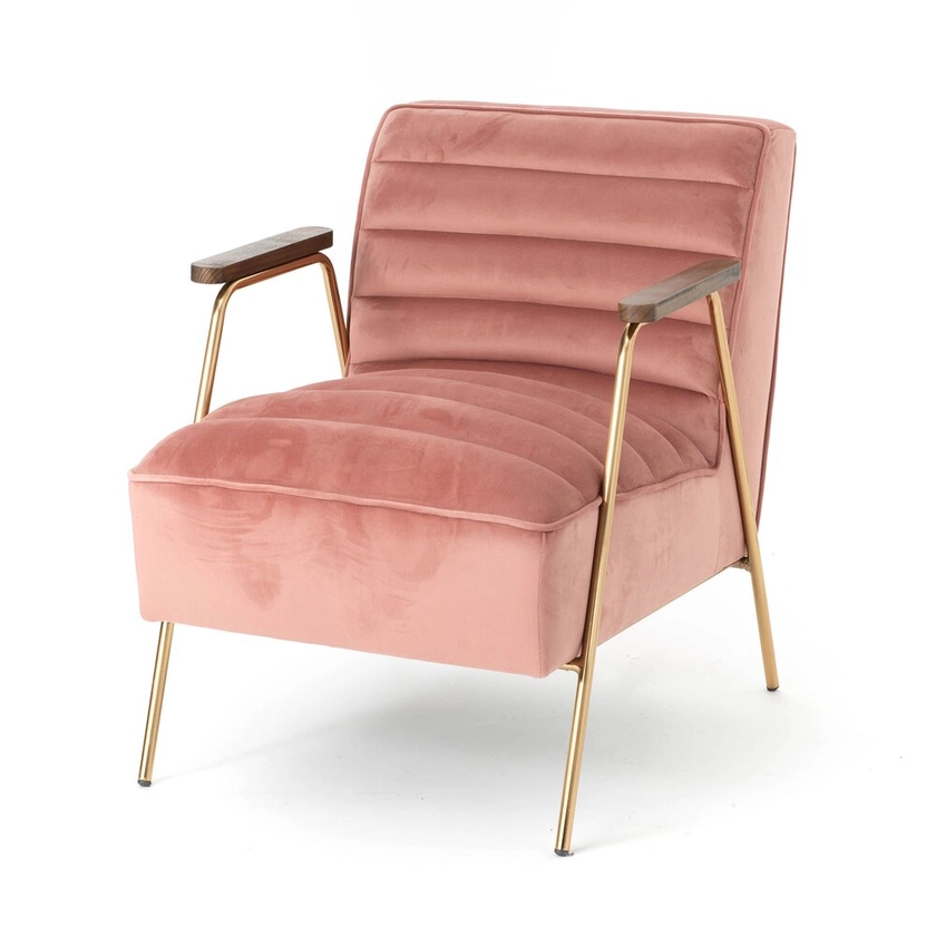 Fauteuil 60x76x73 cm en velours rose et laiton