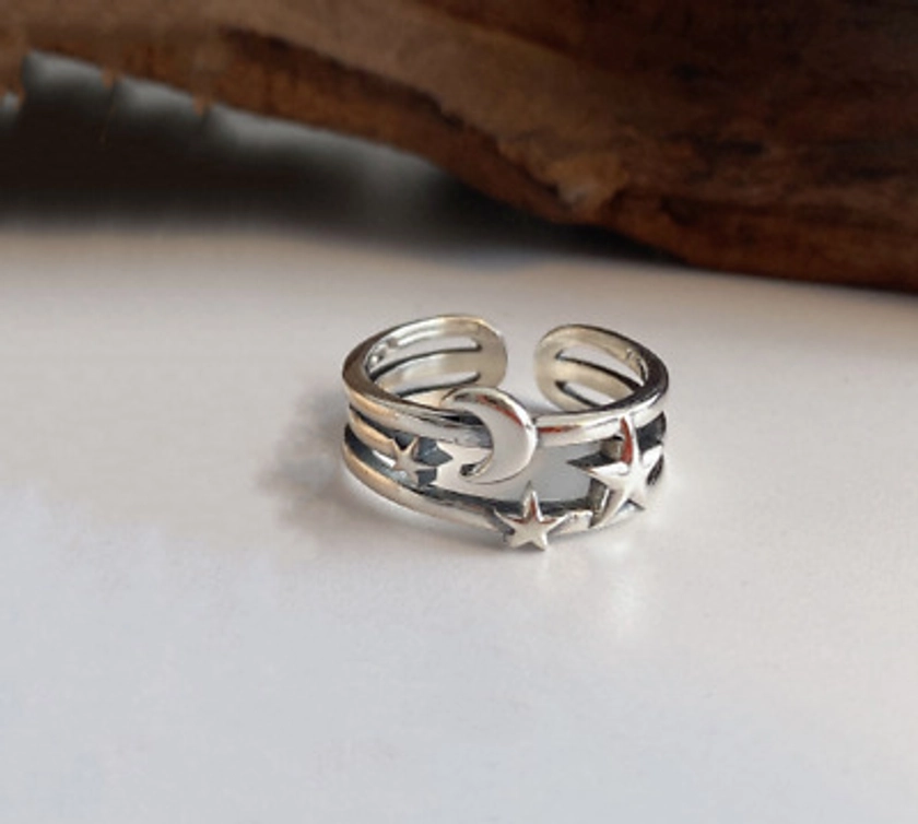 Retro Moon Star Adjustable Ring 925 Sterling Silver Women Girls Jewellery Gift | eBay