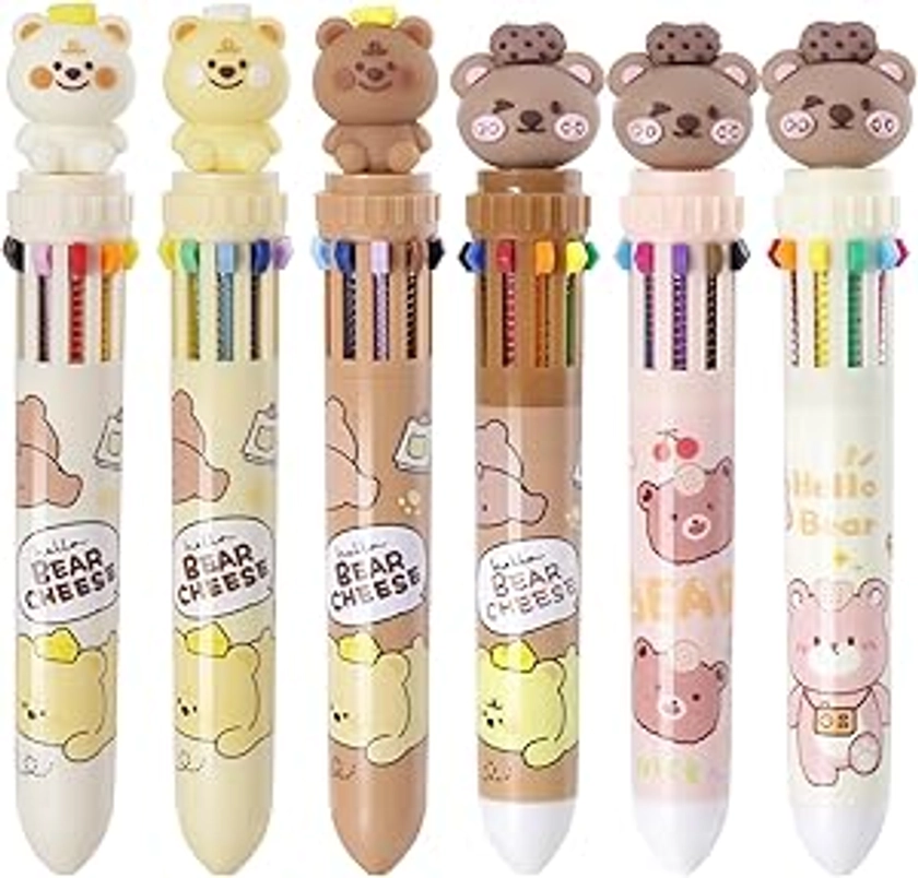 Multicolor Ballpoint Pen 0.7 mm, 10-in-1 Colored Retractable Cartoon Bear Ballpoint Pens for Office Back to School Supplies Students Children Gift, 6 Count