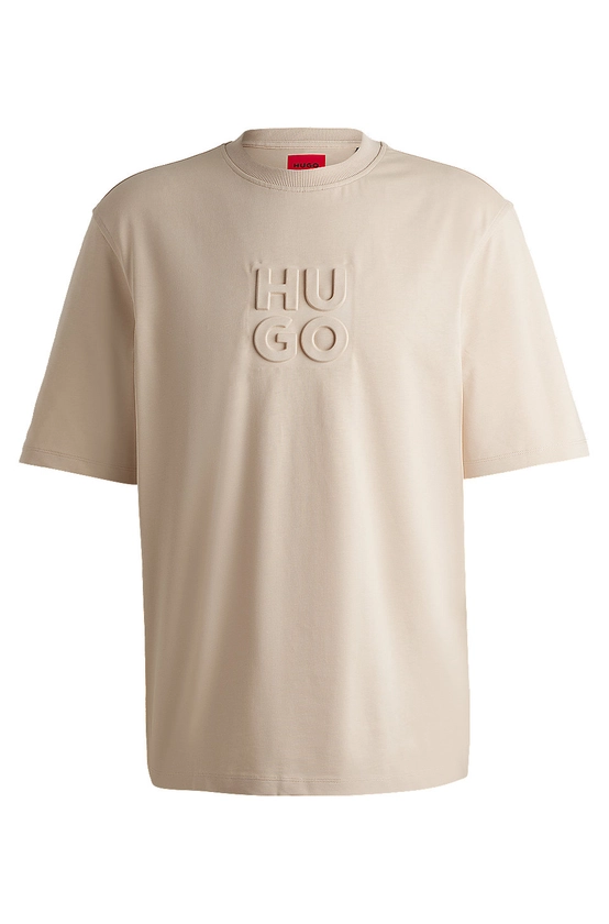 HUGO - T-shirt en jersey de coton avec logo revisité embossé