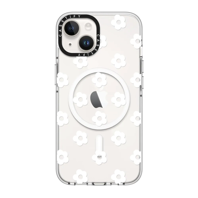 Clear iPhone 14 Case MagSafe Compatible - Ditsy Daisies - White