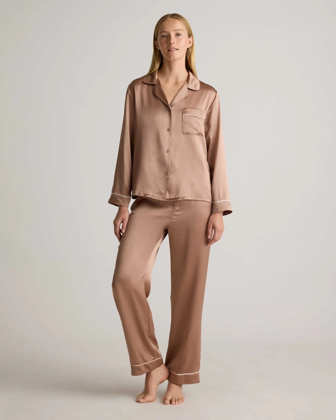 100% Washable Silk Satin Pajama Pant with Piping