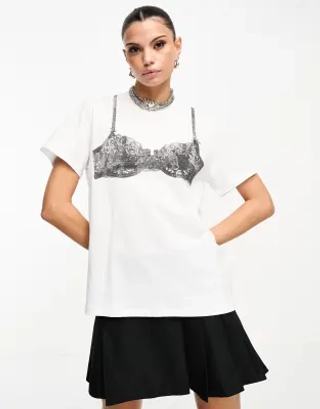 ASOS DESIGN - T-shirt oversize avec imprimé soutien-gorge graphique - Blanc | ASOS