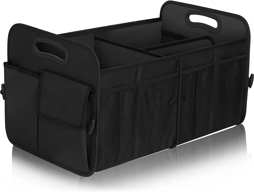 Femuar Trunk Organizer,Storage Organizer with 72L Large Capacity Waterproof Collapsible and 11 Pockets,Organizer for Car Suv/Jeep/Sedan, Large Size, Black