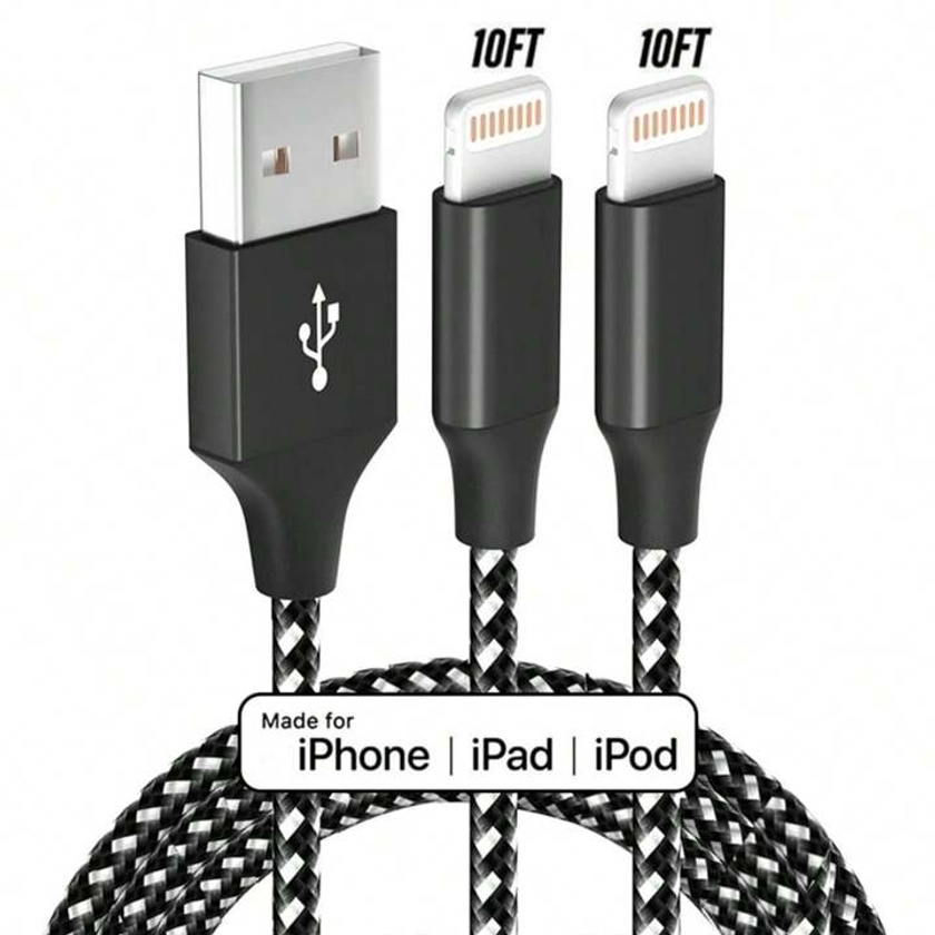 1piece 10FT [MFi Certified] Nylon Braided USB A To Lightning Cable Fast Charging Compatible With Apple IPhone 14 13 12 11 Pro Max XR XS X 8 7 6 Plus SE IPad Mini