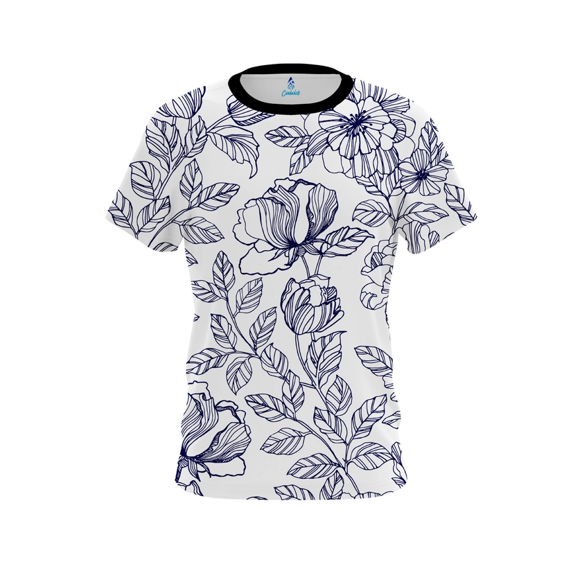 Plain Navy Flower Tattoo CoolWick Bowling Jersey - Coolwick Bowling Apparel