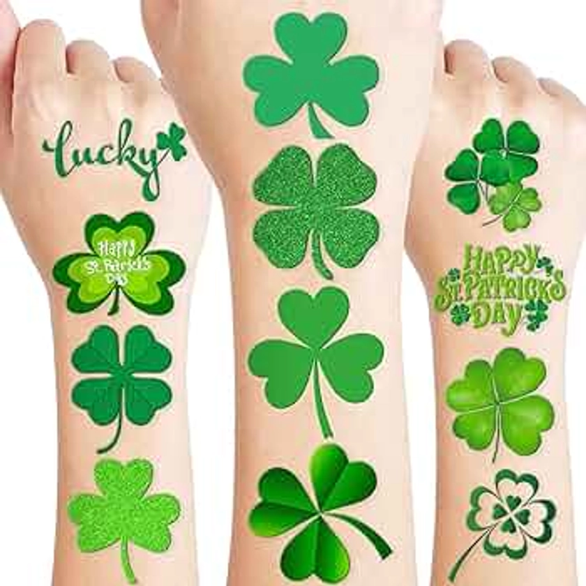 Lucky Irish Shamrock St Patricks Day Temporary Tattoos Themed Birthday Party Favors Decorations Supplies 86PCS Cute Four Leaf Clover Tattoo Stickers Gifts For Kids Boys Girls Prizes Carnival