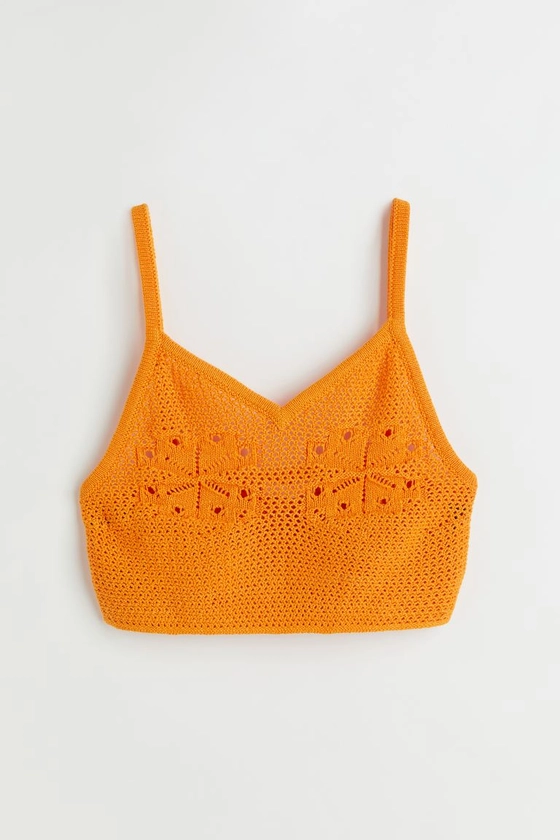 Knitted crop top - V-neck - Sleeveless - Orange-yellow - Ladies | H&M GB